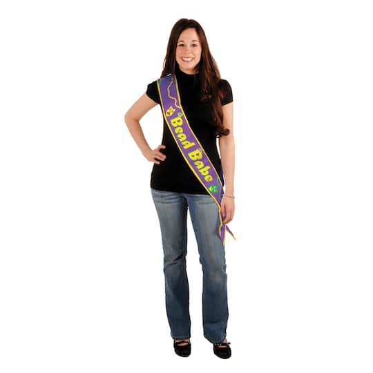 Michaels, Beistle 33" x 4" Bead Babe Satin Sash – Category: Mardi Gras Party Supplies